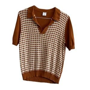 Urban Outfitters Retro Checkered Knit Polo Sweater